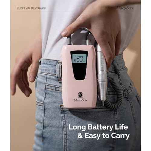 MelodySusie Professional Nail Drill 30000RPM, SC320D Rechargeable Electric Nail Drill Machine, Cordless Nail E File for Acrylic Gel Nails, 8pcs Nail Bits 50pcs Sanding Bands, Selene Pink