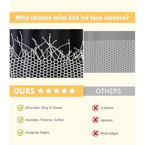 Mlip 2x6 HD Lace Closure Body Wave, 0.10mm Ultra Thin Invisible Swiss Lace, Skinlike Real HD Lace Melt into Skin Perfectly, Pre-plucked Natural Hairline, Raw Indian Human Hair 12 Inches