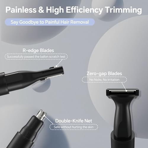 RUIM 3-in-1 Nose Hair Trimmer for Men & Women, Painless Eyebrow Ear Face Groomer, USB-C Fast Charge Waterproof with LED Display, Shower-Safe Travel Kit Gift for Dad Christmas