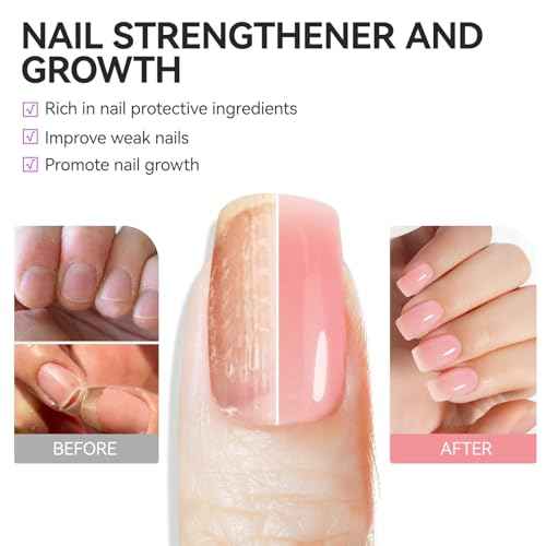 Nail Repair for Damaged NailsProtein: Pink 6 in 1 Natural Nail Strengthener and Growth - Long Lasting Nail Hardener Extra Strong and Growth - Nail Strengthener for Thin Nails and Growth