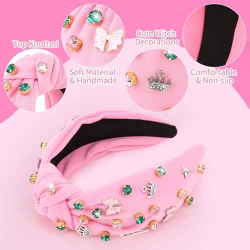 YARIEW Witch Headbands for Women Knotted Headband with Crown Magic Wand Witch Theme Birthday Party