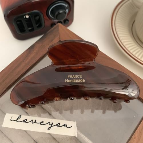 French Large Hair Claw Clips for Thick Hair, Tortoise Hair Clips, Acrylic Celluloid French Butterfly Jaw Clips, Strong Hold for Women Girls (Caramel color)