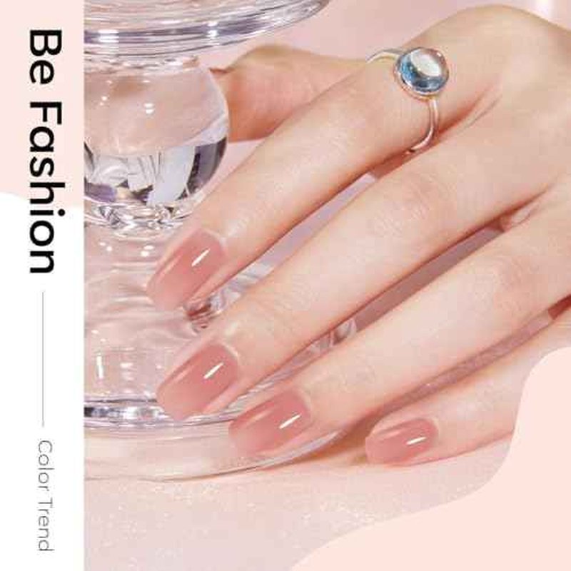 modelones Jelly Gel Nail Polish, 15 ML Jelly Nude Pink Nail Polish Sheer Neutral Color Long Nails Natural Translucent Soak Off U V Gel Clean Girl Nails for Women Nail Art French Tip Manicure at Home