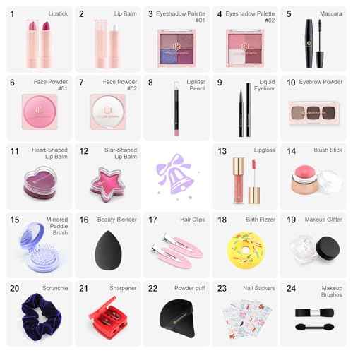 Color Nymph Makeup Advent Calendar 2025, 24 Days Advent Calendar Mystery Box for Christmas, Makeup Gift Sets - Xmas Beauty Countdown Calendar Cosmetics Kit for Women Girls Teens Daughters #Purple