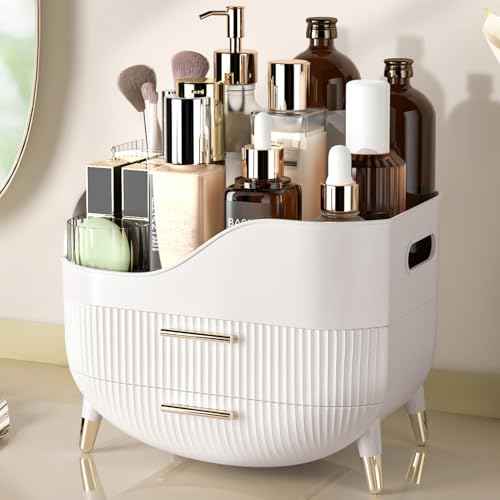 Makeup Organizer for Vanity, Large Capacity Skincare Cosmetic Organizer Countertop with 2 Drawers, Cosmetic Display Cases Makeup Storage Box for Bedroom, Bathroom, Ideal Gifts for Women(White)