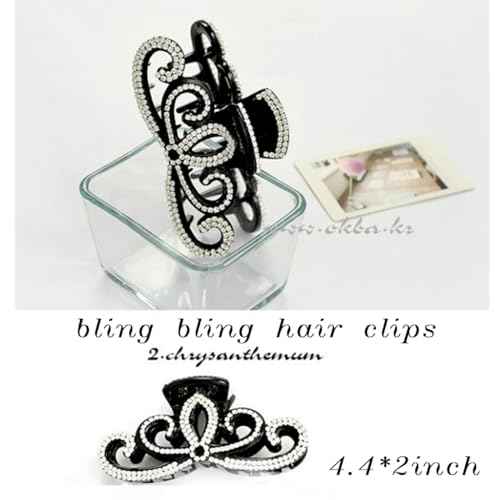 Yusier Lotus Rhinestone Hair Clip for Women - Thick Hair Big Grab Claw Clip with Diamond Crystal for Prom (Black)