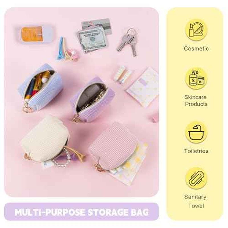 Corduroy Makeup Bag, Small Cosmetics Bag for Purse, Portable Travel Makeup Pouch with Ring Buckle & Inner Pockets for Women