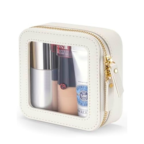 Mini Makeup Bag for Purse | Clear Travel Leather Toiletry Bag with Zipper | Car Organizer Bag | Small Waterproof Cosmetic Organizer Case for On-the-Go Essentials£¨White£©