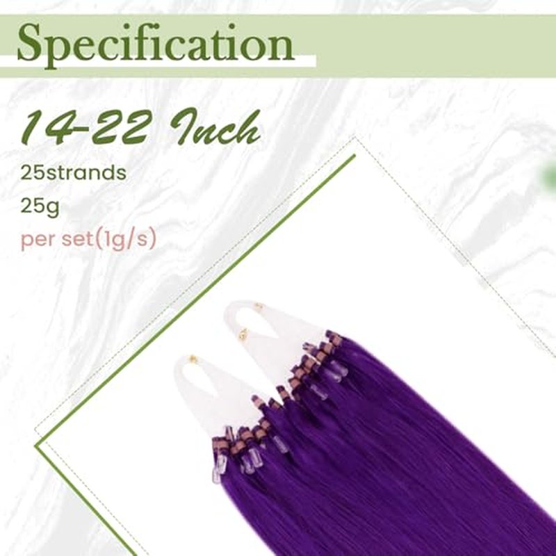 RUNATURE 22 Inch Microbead Hair Extensions Purple Human Hair, Micro Link Extensions Pre Bonded Microloop Long Colorful Purple Hair Extensions for Highlight Party 25g 25s