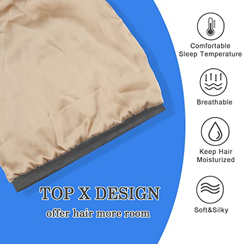 2 Pcs Adjustable Silk Satin Night Cap, Women's Men's Sleep Cap, Silk Lined Slouchy with Adjustable Strap, Curly Hair Head Scarf, Night Caps, Black+blue2