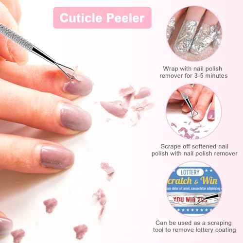 HOFASON 2PCS Cuticle Pushers and Nail Polish Remover, Stainless Triangle Nail Scraper Professional Durable Tool for Gel Removal, Nail Care Polish for Women Home Manicure Pedicure Tools Kit(Silver)