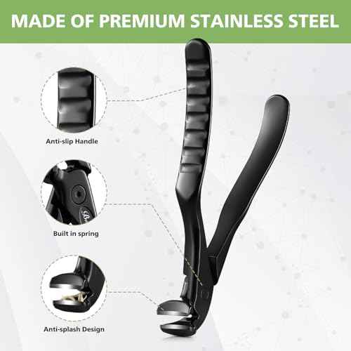 BALUCA Ergonomic Nail Clipper for Seniors - Toenail Clipper for Thick Toenails and Fingernails, Long Handle Nail Clippers with Catcher, Precision Nail Trimmer for Men and Women - Black