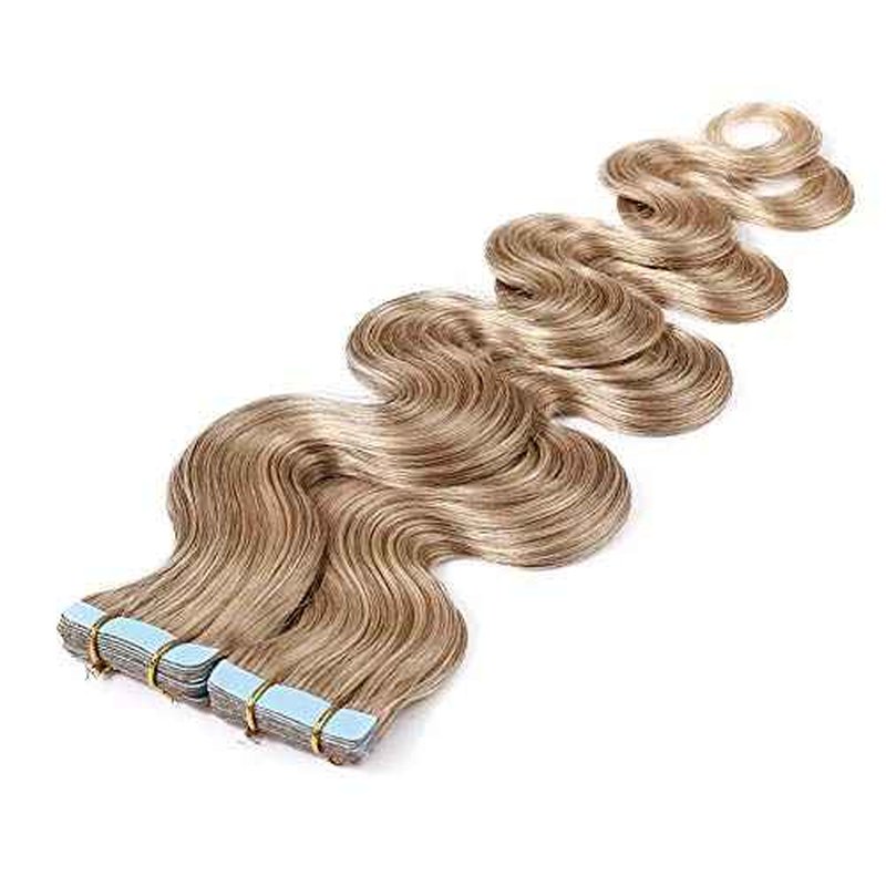 Tape in Hair Extensions 100% Remy Human Hair Tape on 12''-24'' Double Side Tape Seamless Skin Weft Long Straight 40pcs Wavy for Fashion #27 Dark Blonde 24 Inch 100 Gram