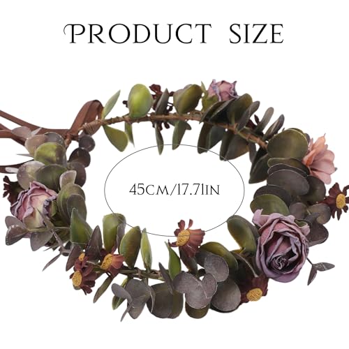 Purple Flower Crown Headband - Handmade Fairy Floral Headpiece Artificial Vintage Rose Flower Headbands with Ribbon for Women Girls Wedding Renaissance Party Cosplay Photo Shoot