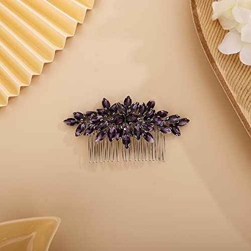 Crystals Hair Comb for Bride for Women for Girls Cute Teardrop Hair Comb Slide Multi-Color Purple