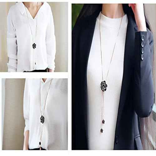 Cathercing Rhinestone Black Rose Pendant Long Necklace for Women Sweater Chain Statement Necklace Choker Adjustable Elegant Jewelry Crystal Accessories Dressy Collocation Winter Evening Party Wedding