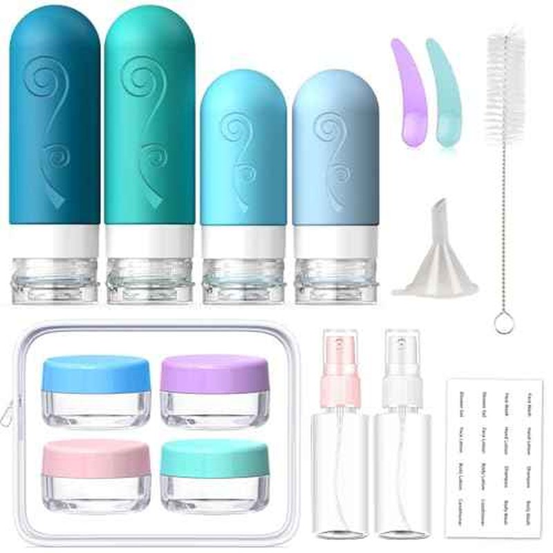 vodvob 16 Pack Travel Bottles Set for Toiletries, TSA Approved Travel Containers Leak Proof Silicone Squeezable Travel Accessories 2oz 3oz for Shampoo Conditioner Lotion Body Wash (BPA Free) (blue)