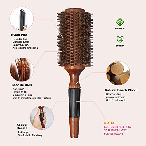 BESTOOL Round Hair Brush for Women or Men, Boar Bristle Large Round Hairbrush for Quick Blowout, Add Shine/Volume, Minimize Damage (2.8 Inch)