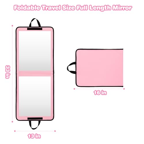 LPHUMEX Portable Pink Mirror Full Length for Dance, 33x13 Inch Hanging Mirror for Dance Bag, Lightweight Folding Travel Mirror Dance Competition Must Haves