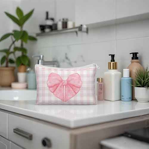10 Pcs Pink Bow Makeup Bag Coquette Pink Bow Cosmetic Bag for Women Bow Themed Travel Zipper Pouch Coquette Party Favor for Birthday Christmas Graduation