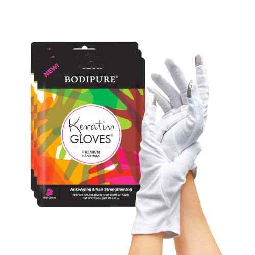 Bodipure Premium Hand Mask Keratin Gloves 3pk of Moisturizing Gloves for Dry Cracked Hands Plus Touchscreen White Cotton Gloves 1pk for Dry Hands to Fully Absorb The Cream.
