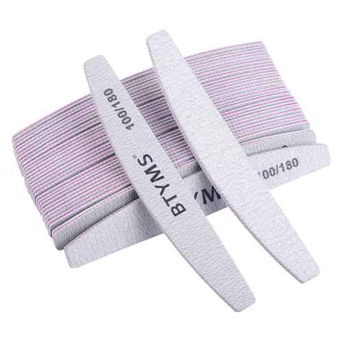BTYMS 25Pcs 100/180 Grit Nail File and Buffer Professional Double-Sided Emery Boards for Acrylic, Gel & Natural Nails