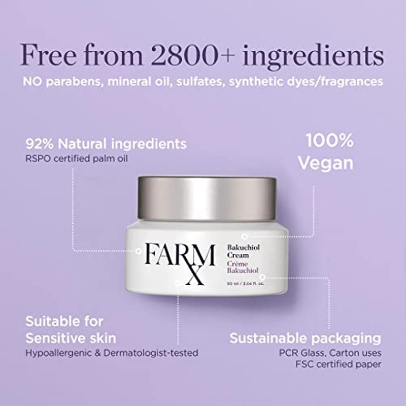 Farm Rx Bakuchiol Cream - Anti Aging Face Moisturizing Vegan Cream (Natural Alternative to Retinol) to Tighten Skin and Bring Radiance to Face,(90 ml/3.04 fl oz) Clean Beauty