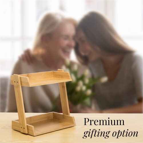 GOBAM Bamboo Makeup & Countertop Organizer, Large - 2 Layer Cosmetics, Lipsticks, Jewelry, Brushes, Hair Accessories & Perfume Organizer for Dresser, Easy Assembly - Natural