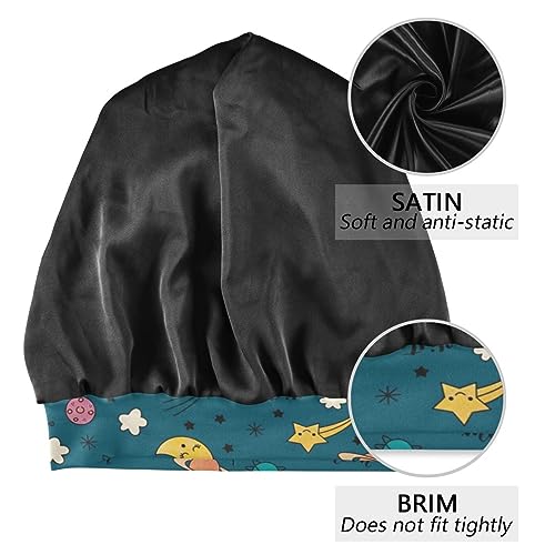 Satin Bonnet Hair Wrap for Sleeping - Lined Sleep Cap for Curly Hair Women & Men - Moon Cloud Dark Green