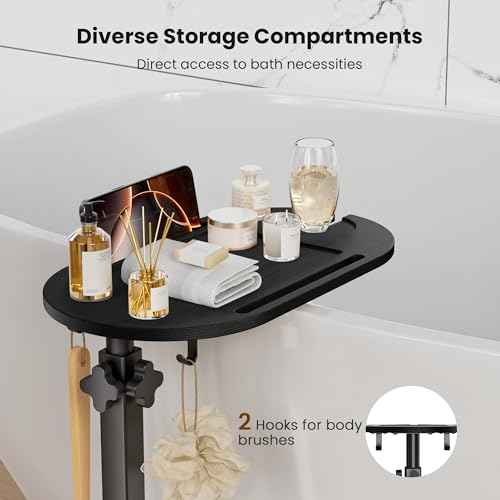 Bamboo Bathtub Table with Adjustable Height, Freestanding Bath Tray Caddy Board Tub Organizer, House Warming Gift, New Home, Anniversary Wedding Gifts, Bridal Shower Gift for Women