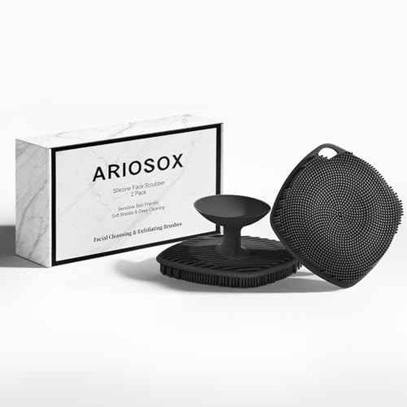 2 Pack Face Scrubbers, Silicone Face Scrubber Soft Bristles, Gentle Lather, Exfoliating & Deep Cleaning for Sensitive Skin, Giant Suction Cup Stick Securely, Easy to Store (Black)