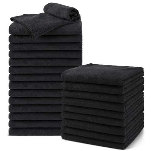 Salon Towels 24 Pack, Microfiber Barber Towels Bulk, (16x29 inches) Hair-Drying Cloth Super Soft Black Hand Cloth for Gym, Bath, Spa Use and Home Beauty Care(Not Bleach Proof)