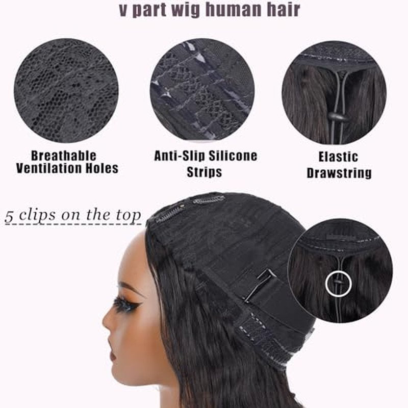 V Part Wig Human Hair Body Wave Upgrade Glueless Wigs Human Hair U part Vpart Human Hair Wig Beginner Friendly Real Hair wigs for Women 180% Density 18 Inch