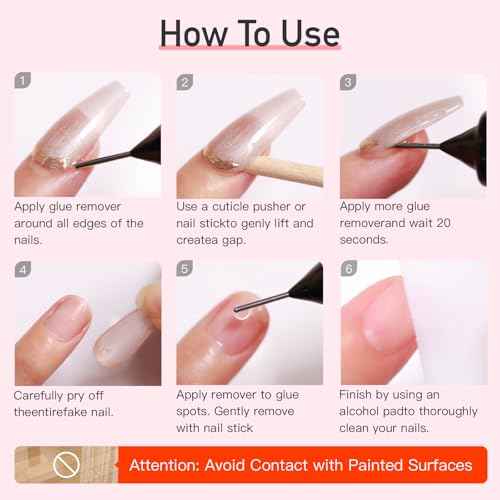 Curvlife 20ml Pinpoint Nail Glue Remover for Press on, Multi-Functional Remover for Nails Tips, Gentle Glue Remover for Gel x Nails, Non-Acetone Nail Polish Remover