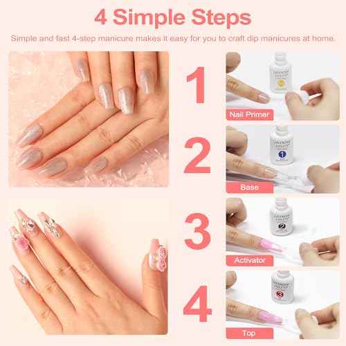 Lavender Violets Dip Powder Liquid Set with Nail Primer, Activator, Base and Top Coat Long Lasting for Dip Powder Nail Kit J781