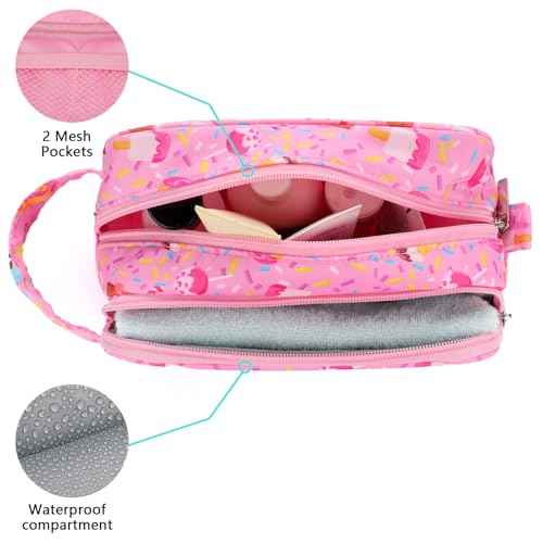 Kids Toiletry Bag for Girls, Travel Toiletry Bag for Little Young Girls Cosmetic Bag Makeup Bag Waterproof Hanging Wash Bag Toddler Toiletries, Candy Pink