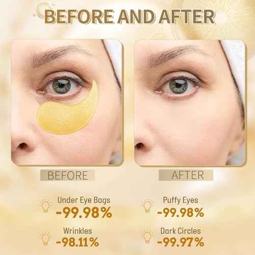 24k Gold Under Eye Patches - 30 pair Eye Mask Pure Gold Anti-Aging Collagen Hyaluronic Acid Under Eye Mask for Dark Circles, Puffiness & Wrinkles Refresh Your Skin