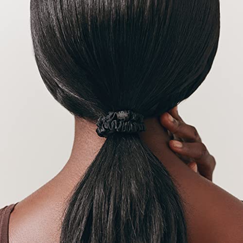 slip Silk Skinny Scrunchies - Black | Set of 4 Skinny Scrunchies | 100% Mulberry Silk, Anti-Crease, Gentle on Hair, Reduces Breakage | Stylish & Durable, Ideal for All Hair Types