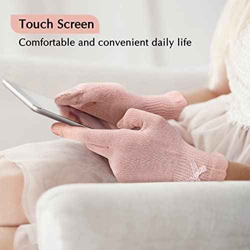 Evridwear Moisturizing Gloves for Sleeping, Cotton Gloves with Touchscreen Fingers for Dry Hands, Eczema Gloves Overnight UV Protection Gloves for Women(6 Pair S/M, Feather Weight Pink Color)