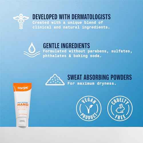 Carpe Sweat Absorbing Hand Lotion, A dermatologist-recommended smooth lotion that helps stop hand sweat, Great for hyperhidrosis (Original Eucalyptus)