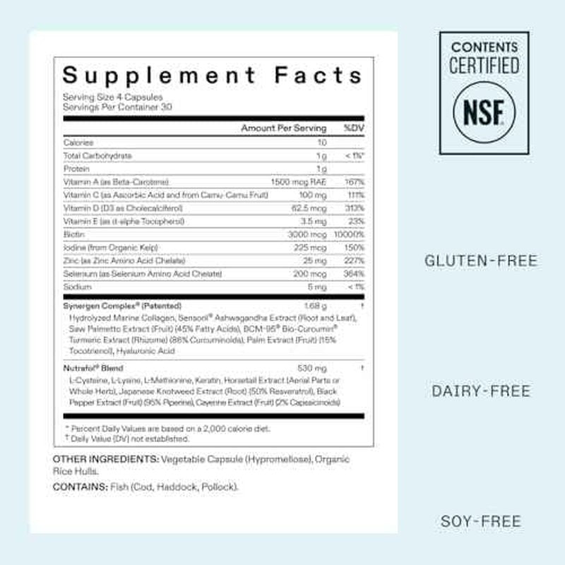 Nutrafol Women's Hair Growth Supplement and Collagen Peptides Powder, Ages 18-44, Physician-formulated for Visibly Thicker, Stronger Hair, Dermatologist Recommended - 1 Month Supply, 12 oz Bottle