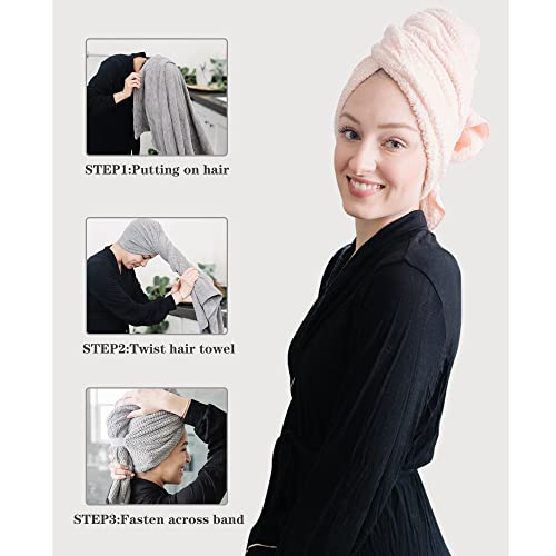 2 Packs Large Microfiber Hair Towels for Women, Super Absorbent & Quick Dry Hair Towel Wrap for Curly Hair Long & Short Hair- Anti-Frizz Hair Turbans for Wet Hair - 27.5''*39.4''