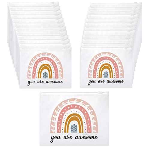 Amylove 100 Pcs Cosmetic Makeup Bag Bulk for Women Inspirational Zipper Pouch Rainbow You Are Awesome Travel Pouch Toiletry Bag for Women Girls Teacher Friend Birthday Party