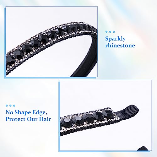 2 Pack Non-Slip Rhinestone Headbands for Women, Sparkling Crystal Hair Bands for Bridal Wedding, Bling Diamond Hair styling Clips Accessories for Girls- Black & White