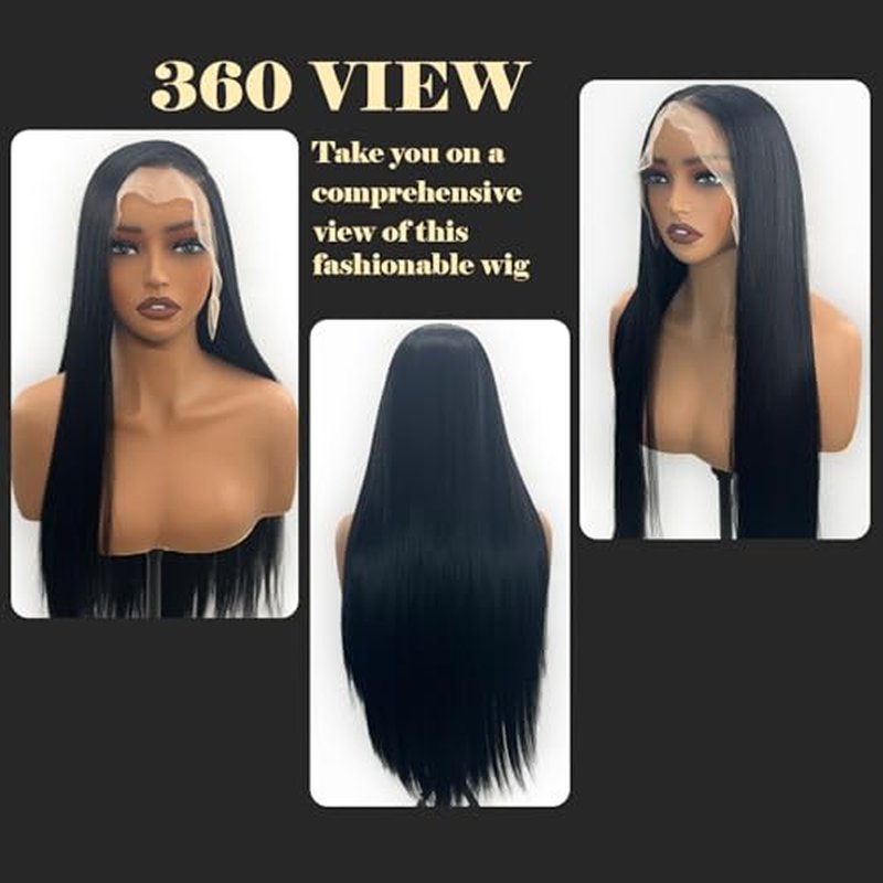 13x6 Synthetic Lace Front Wig, 30in Frontal Lace Wig for Women with Elastic band, Straight Hair Heat-Resistant HD Lace Wig with Natural Density for Daliy Used, Glueless Lace Wig for Black Women