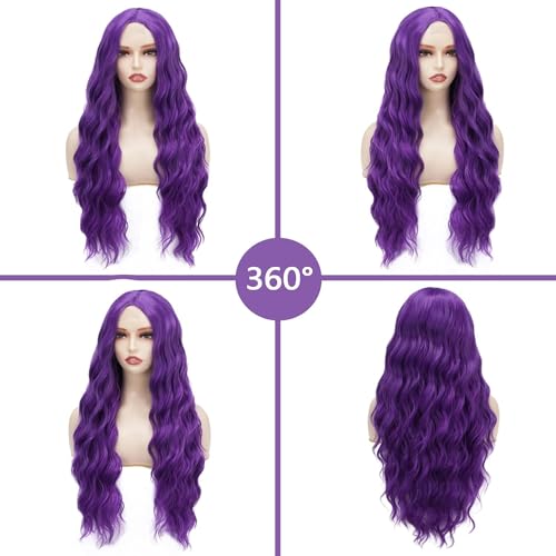 Purple Wigs for Women Lace Front Dark Purple Wig Middle Part Long Curly Wavy Wig,Synthetic Heat Resistant Hait for Daily Cosplay Party Holiday