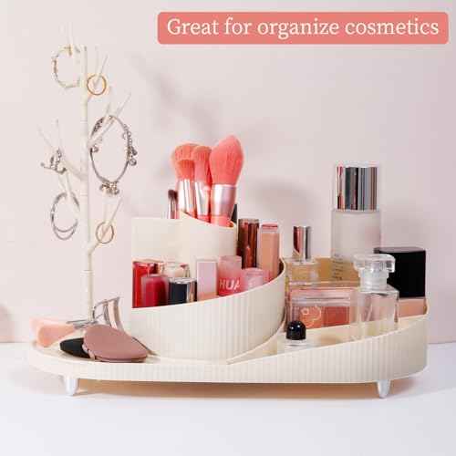 360¡Æ Rotating Makeup Organizer with Jewelry Stand,Thickened Plastic Material£¬Large Capacity Cosmetic Storage Box, Portable Vanity Case for Makeup, Skincare, Jewelry, Perfect for Home and Travel