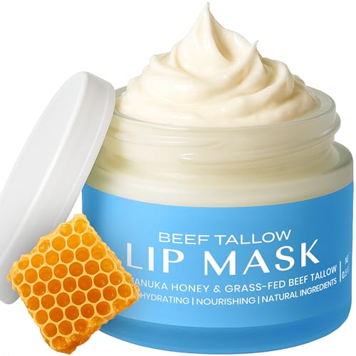 Body Restore Grass Fed Beef Tallow Lip Mask, Manuka Honey ? Christmas Stocking Stuffers, White Elephant, Hydrating Moisture, Travel Essentials, Self Care, Birthday Gifts for Women, Men ? Peppermint