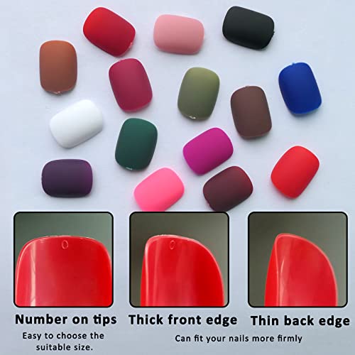 LoveOurHome 576pc Round Square Press on Nails Short Fake Nails Matte Acrylic Nails Press ons Nail XS Short Sqroval False Nails Kit Presson Artificial Fingernails for Women Girls Kids
