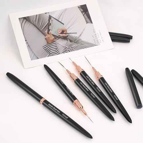 Metallic Nail Art Brushes, 5Pcs Liner Brush Set, UV Gel Polish Painting Art Design Pen for Long Lines, Thin Details, Fine Drawing Sizes 4/8/12/20/25mm(Black)
